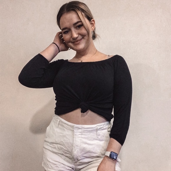 Basic navy blue off the shoulder top - Picture 1 of 2